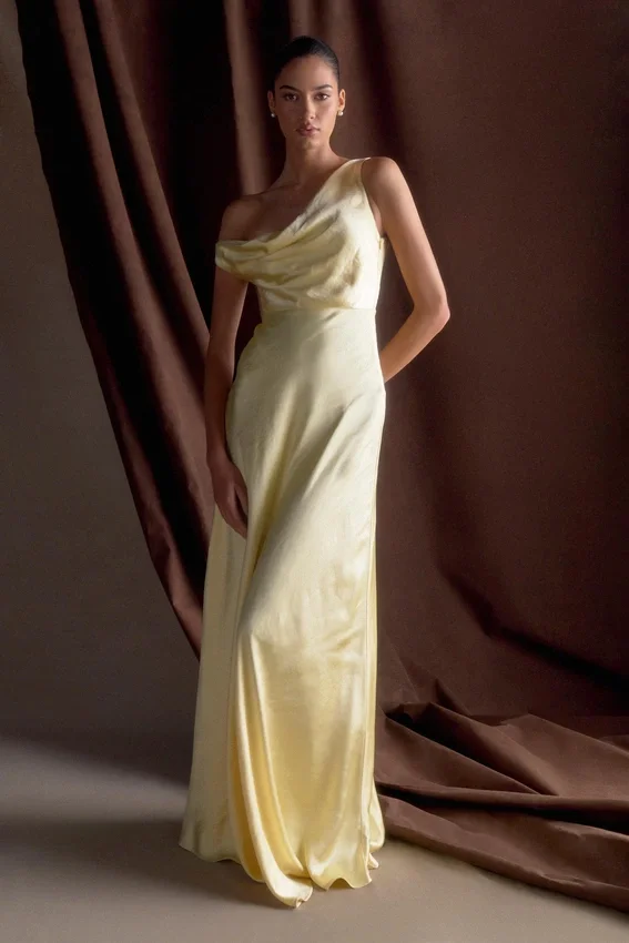 Jacinta One Shoulder Maxi Dress – Pastel Lemon Jacinta One Shoulder Maxi Dress – Pastel Lemon