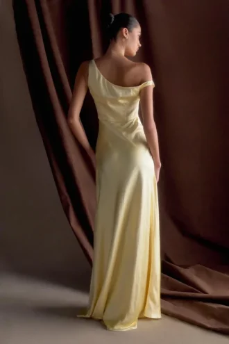 Jacinta One Shoulder Maxi Dress – Pastel Lemon