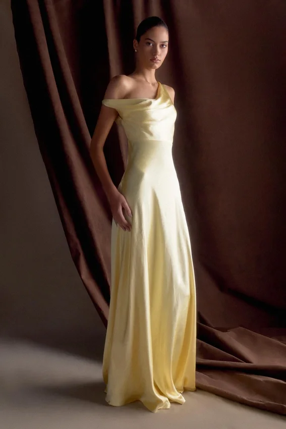 Jacinta One Shoulder Maxi Dress – Pastel Lemon Jacinta One Shoulder Maxi Dress – Pastel Lemon