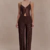 Jackie Longline Diamante Top – Chocolate