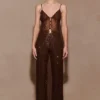 Jackie Longline Diamante Top – Chocolate