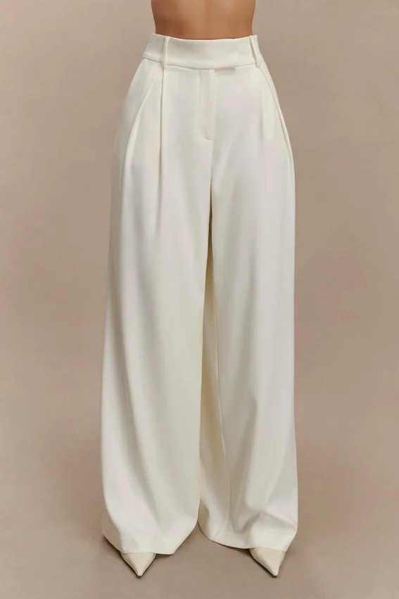 Jacqueline Pleated Wide Leg Pants – Ivory Jacqueline Pleated Wide Leg Pants – Ivory