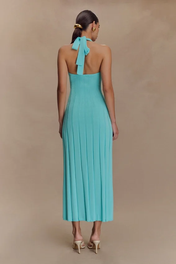 Jacqui Halter Knit Midi Dress – Cyan Blue Jacqui Halter Knit Midi Dress – Cyan Blue