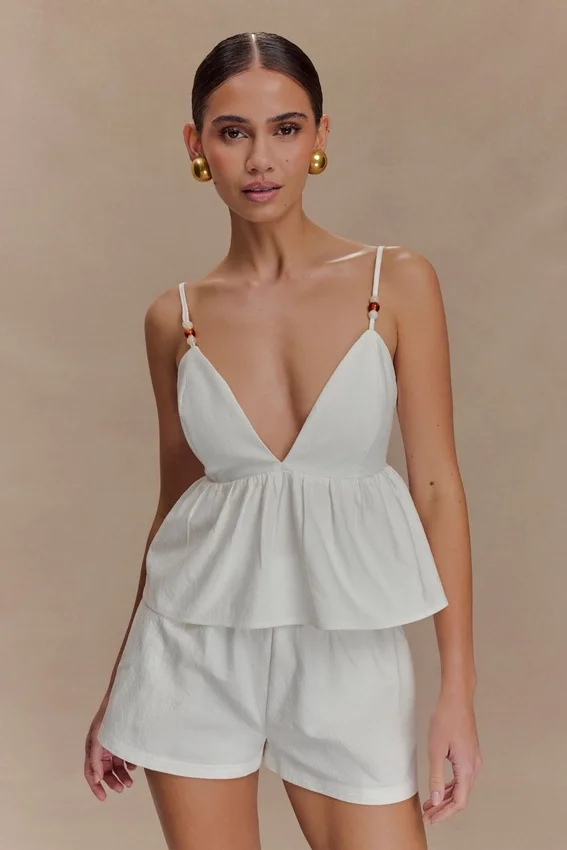 Janayia Cotton Beaded Top – White Janayia Cotton Beaded Top – White