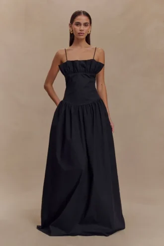 Janis Cotton Frill Maxi Dress – Black
