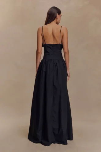 Janis Cotton Frill Maxi Dress – Black
