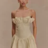 Janis Cotton Frill Mini Dress – Nude