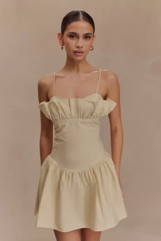 Janis Cotton Frill Mini Dress – Nude