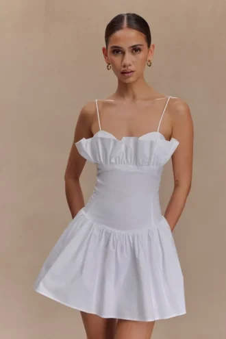 Janis Cotton Frill Mini Dress – White