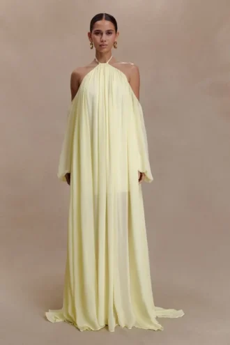 Janni Chiffon Maxi Dress With Hardware – Lemon Lime