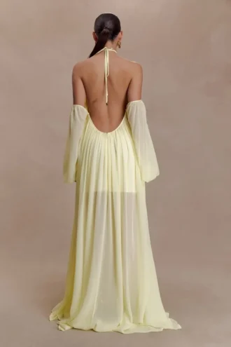Janni Chiffon Maxi Dress With Hardware – Lemon Lime