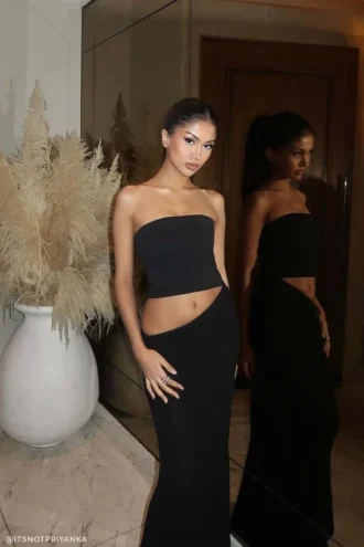 Jasiel Strapless Knit Maxi Dress – Black
