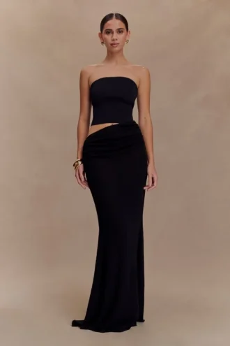 Jasiel Strapless Knit Maxi Dress – Black