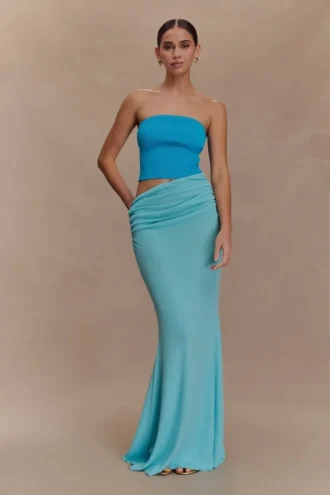 Jasiel Strapless Knit Maxi Dress – Cyan Blue