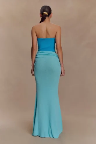 Jasiel Strapless Knit Maxi Dress – Cyan Blue
