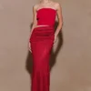 Jasiel Strapless Knit Maxi Dress – Red