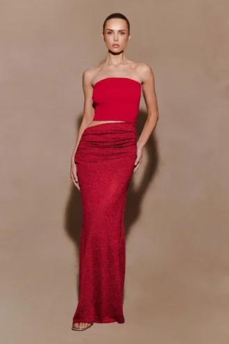 Jasiel Strapless Knit Maxi Dress – Red