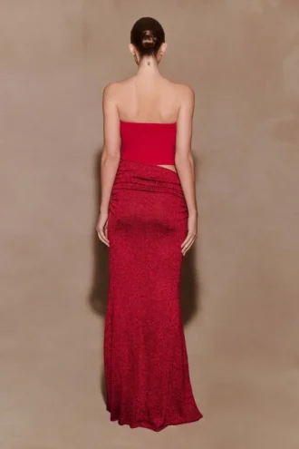 Jasiel Strapless Knit Maxi Dress – Red