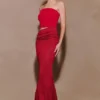 Jasiel Strapless Knit Maxi Dress – Red