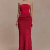 Jasiel Strapless Knit Maxi Dress – Red