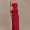 Jasiel Strapless Knit Maxi Dress – Red