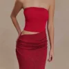 Jasiel Strapless Knit Maxi Dress – Red