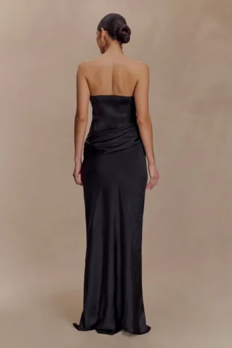 Jasmine Strapless Satin Maxi Dress – Black