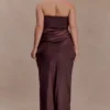 Jasmine Strapless Satin Maxi Dress – Dark Chocolate