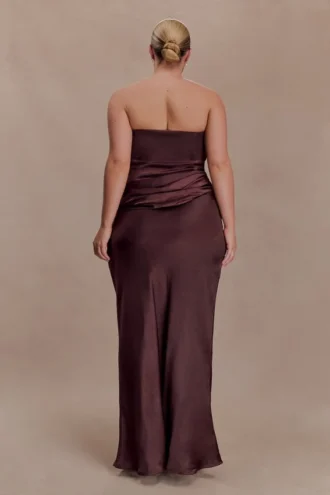 Jasmine Strapless Satin Maxi Dress – Dark Chocolate