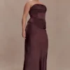 Jasmine Strapless Satin Maxi Dress – Dark Chocolate