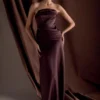Jasmine Strapless Satin Maxi Dress – Dark Chocolate