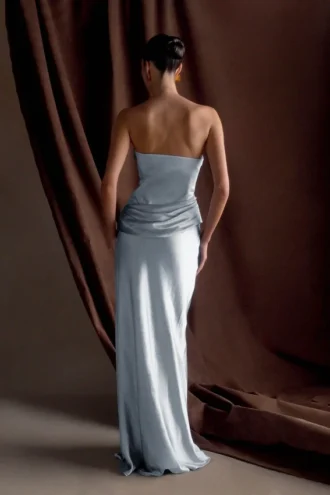 Jasmine Strapless Satin Maxi Dress – Frosted Blue
