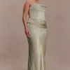 Jasmine Strapless Satin Maxi Dress – Sage