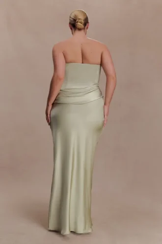 Jasmine Strapless Satin Maxi Dress – Sage