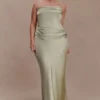 Jasmine Strapless Satin Maxi Dress – Sage