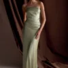 Jasmine Strapless Satin Maxi Dress – Sage