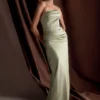 Jasmine Strapless Satin Maxi Dress – Sage