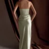 Jasmine Strapless Satin Maxi Dress – Sage