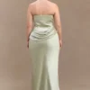 Jasmine Strapless Satin Maxi Dress – Sage