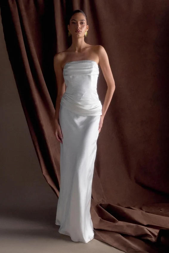 Jasmine Strapless Satin Maxi Dress – White Jasmine Strapless Satin Maxi Dress – White