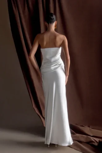 Jasmine Strapless Satin Maxi Dress – White