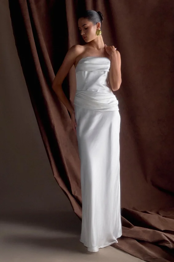 Jasmine Strapless Satin Maxi Dress – White Jasmine Strapless Satin Maxi Dress – White