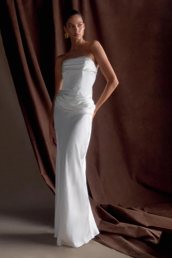 Jasmine Strapless Satin Maxi Dress – White Jasmine Strapless Satin Maxi Dress – White