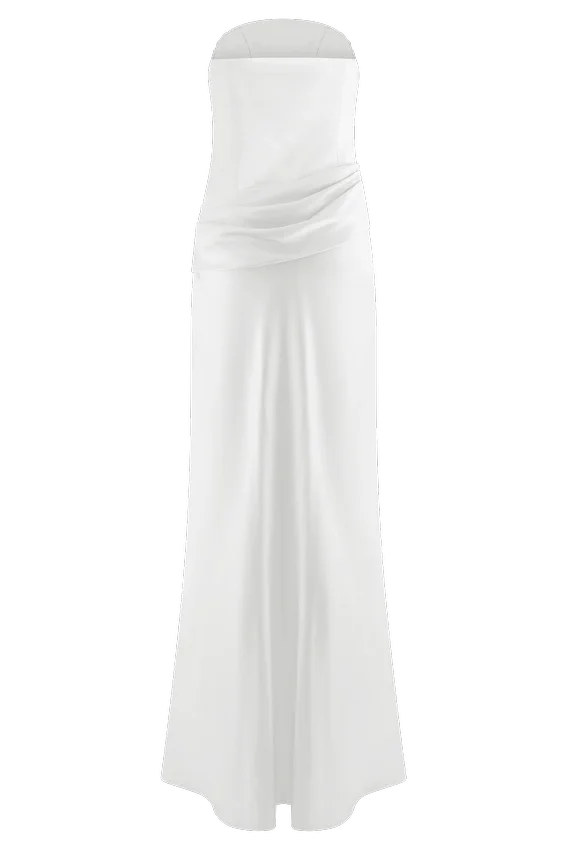 Jasmine Strapless Satin Maxi Dress – White Jasmine Strapless Satin Maxi Dress – White