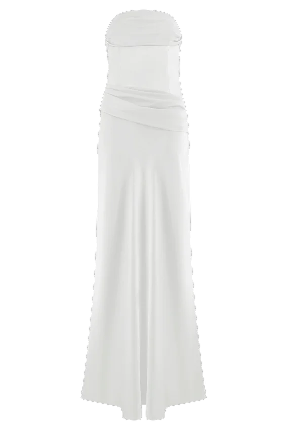 Jasmine Strapless Satin Maxi Dress – White Jasmine Strapless Satin Maxi Dress – White
