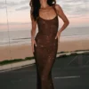 Jasmyn Hot Fix Maxi Dress With Mesh Back – Chocolate