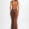Jasmyn Hot Fix Maxi Dress With Mesh Back – Chocolate