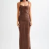 Jasmyn Hot Fix Maxi Dress With Mesh Back – Chocolate