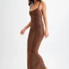 Jasmyn Hot Fix Maxi Dress With Mesh Back – Chocolate