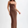 Jasmyn Hot Fix Maxi Dress With Mesh Back – Chocolate